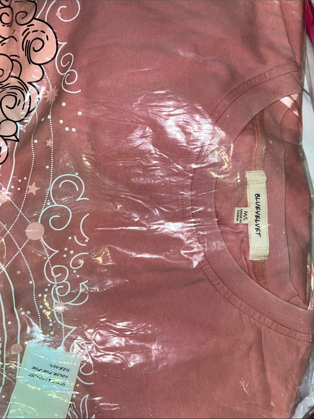 BlueVelvet M/L Celestial Sun & Moon Graphic Tee - Pink-Pink Short Sleeve Top - Picture 3 of 3